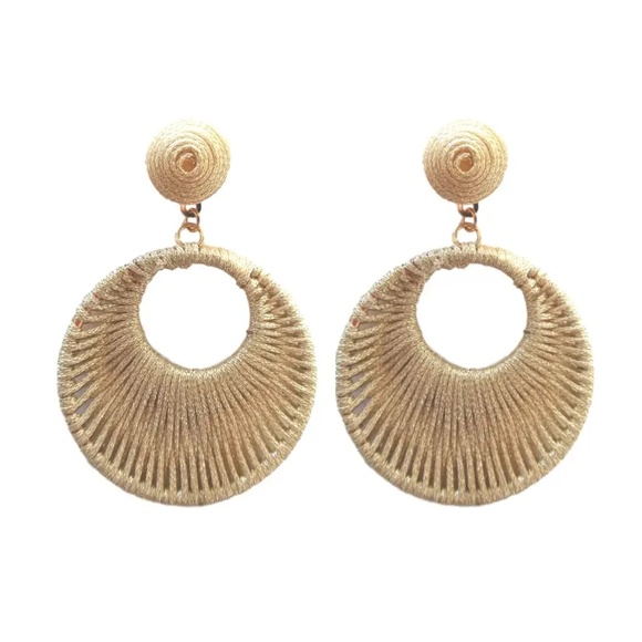 Gold Metallic Wrapped Bali Statement Drop Earrings - Picture 1 of 2